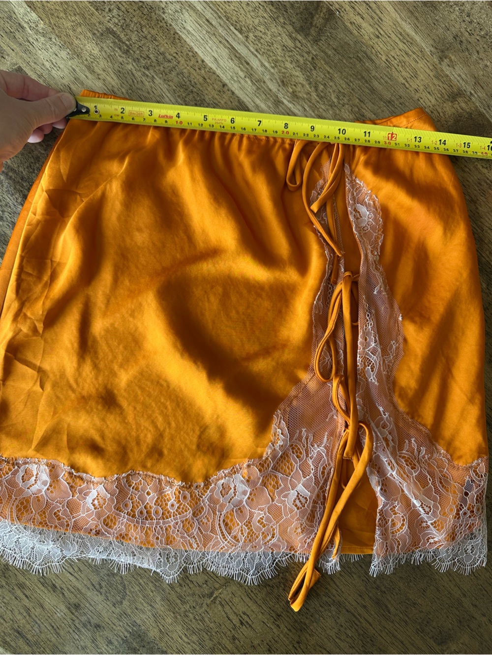 Free People Bright Orange Satin Slip Skirt Double Lined Bohemian Lace Tie - Picture 7 of 8